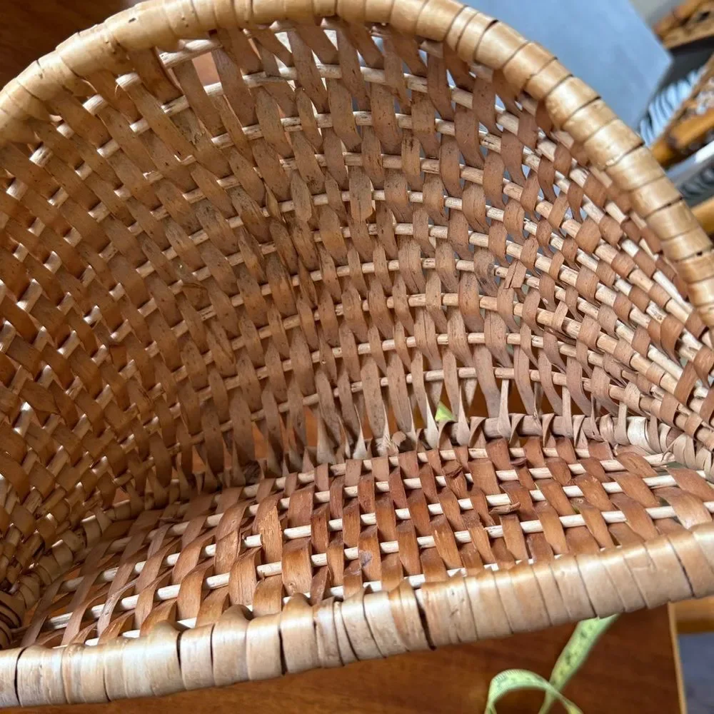 Vintage Woven Wall Basket with Handle Tan Colored
